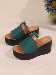 Mules compensées à plateforme pour femmes en vert et marron, style tendance pour l'été