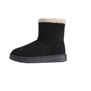 Warme zwarte sneeuwlaarzen voor dames met kraag van imitatiebont voor de winter