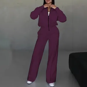 Ensemble de survêtement décontracté deux pièces violet foncé pour femme avec sweat