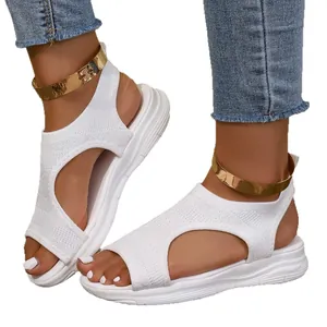 Sandales à plateforme en maille blanche style romain avec bout ouvert pour femmes
