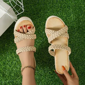 Stylish women's braided wedge sandals with thick platform sole for summer wear