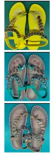 Bohemian ethnic flat sandals with beaded rhinestone thong straps in three colors