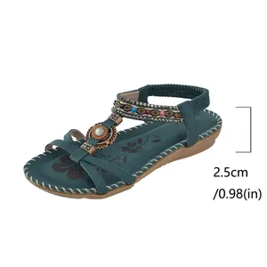 Bohemian flat sandals for women featuring handmade beads and rhinestones for summer beach