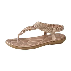 Stylish rose gold Bohemian flat thong sandals for women beach wear summer shoes