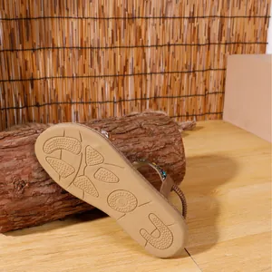 Bohemian flat sandals for women featuring non-slip rubber sole with beaded detail