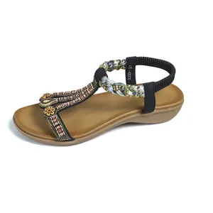 Sandali da donna in stile bohémien con perline fatte a mano e strass brillanti