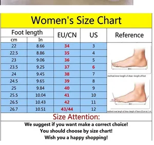 Detailed women's shoe size conversion chart with EU and US sizing and foot length