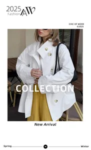 Detailed shot of a stylish white oversized double-breasted trench coat for women 2025.