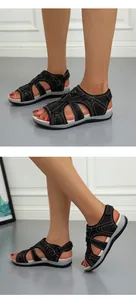 Detailed view of black breathable casual sandals for women shown from different angles