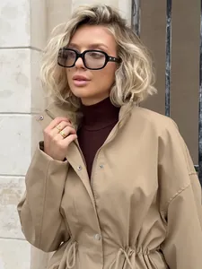 Trench-coat style barn minimaliste pour femme avec taille à cordon réglable en kaki