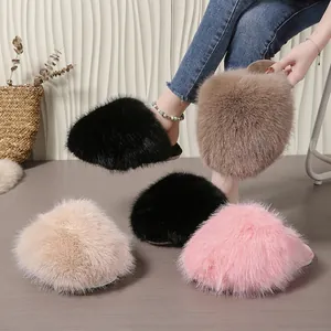 Fashionable fluffy faux fur closed-toe slippers for women in various cozy colors