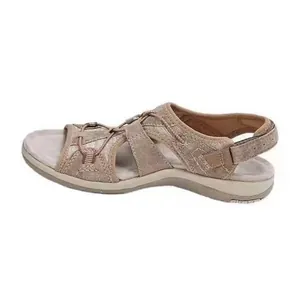 Women Breathable Casual Sandals Round Toe Flat Beach Sandals Summer Outdoor Hook And Loop Sports Sandals For Women Plus Size
