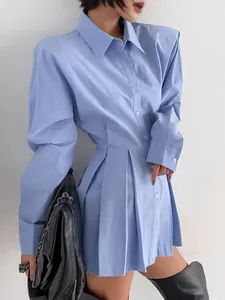 2025 Fashion Women Cotton Long Sleeve Shirt Lace-up Bow Tie Waist Design Top Solid Color Lapel Commute Blouse Clothing