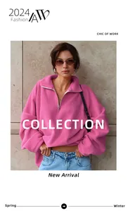 Modischer pinker Fleece-Pullover mit halbem Reißverschluss für Damen für Herbst