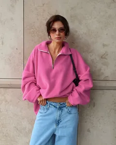 Schickes pinkfarbenes Polarfleece-Sweatshirt mit Viertelreißverschluss für Damen