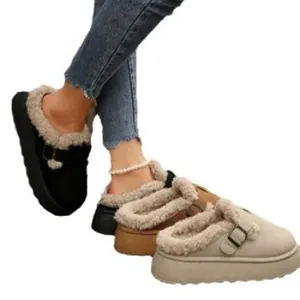 Cozy faux fur-lined platform clogs for women with buckle detail and slip-on design
