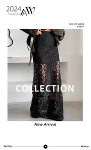 Detailansicht eines eleganten schwarzen Maxi-Spitzenrocks mit floralen Mustern.