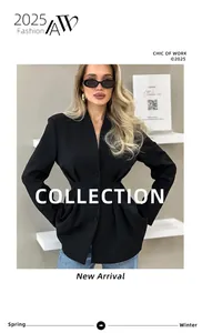 Detailed view of black V-neck blazer with cinched waist and pleated single-breasted design