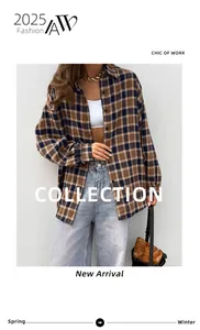 Stylish brown plaid oversized button-down shirt featuring a relaxed fit for women