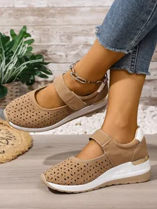 Lightweight summer wedge sneakers for women with breathable hollow out laser-cut design