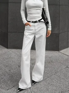 Γυναικείο American High Street Λευκό Ίσιο Casual Παντελόνι Βαμβακερό Ψηλόμεσο Μήκος Πατώματος Μόδα Φθινόπωρο Χειμώνας