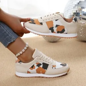 Close-up of stylish leopard print casual sneakers for women with comfortable flat soles