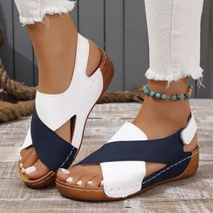 Women Wedge Sandals Peep Toe Platform Shoes Casual Hollow Out Beach Footwear PU Leather Cross Strap Summer Sandals