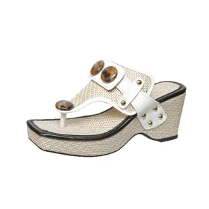 Stylish women's woven wedge thong sandals featuring leopard print accents and gold studs