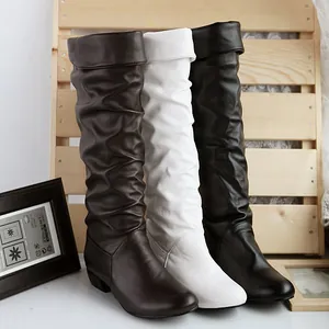 Stylish slouchy high-top boots in black, white and brown matte finish for women