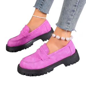 Women's stylish pink platform loafers with chunky black sole for casual spring wear