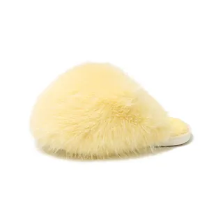 Stylish yellow fluffy faux fur slippers for women featuring a cozy closed-toe design for winter