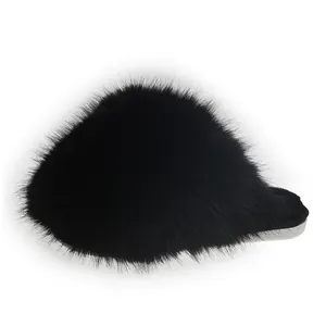 Close-up view showing the dense black fluffy faux fur texture of these winter slippers.