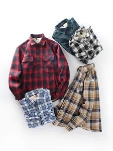 High-quality men's long sleeve plaid shirts with warm fleece lining in multiple colors