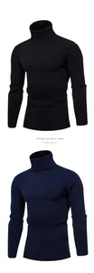Vista dettagliata di maglioni a collo alto a coste da uomo in nero e blu navy.