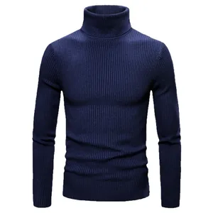 Maglione a dolcevita da uomo in maglia a coste blu scuro vestibilità slim invernale