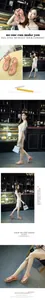 Women's pink T-strap sandals with metal ring and elastic back in cafe lifestyle setting