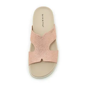 Sandalias de plataforma rosa con pedrería para mujer, vista superior