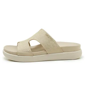 Sandalias de plataforma con pedrería para mujer en beige, chanclas de cuña veraniegas