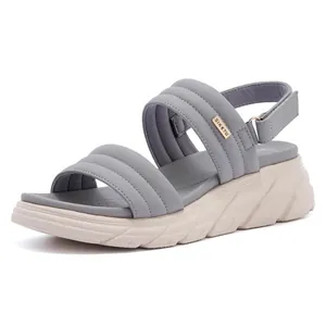 Grey thick sole sports sandals with comfortable padded velcro straps for casual wear