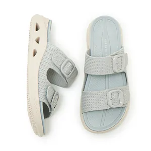 Detailed view of women's breathable platform sandals with adjustable double buckles.