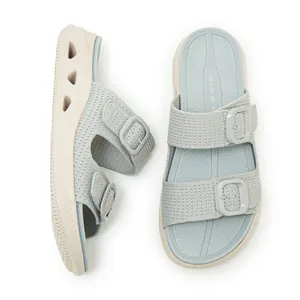 Women's breathable thick sole sports sandals with knitted straps and double buckles