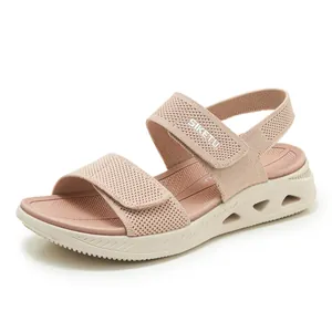 Sandali con Zeppa da Donna in Mesh Fly-knit Sandali Sportivi Traspiranti con Chiusura a Strappo Suola Spessa Intagliata Scarpe Casual all'Aperto