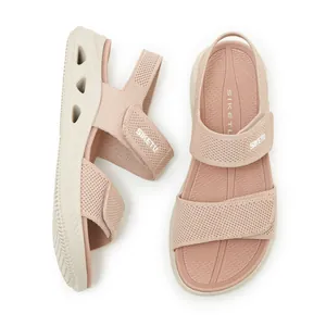 Sandali platform in maglia da donna con velcro in rosa cipria, traspiranti e leggeri