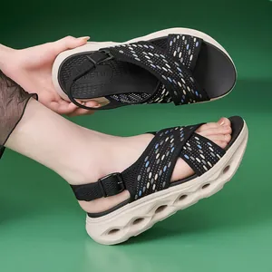Women Casual Flyknit Platform Sandals Sporty Thick Sole Lightweight Non-slip Comfortable Summer Walking Shoes