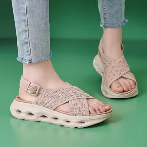 Stylish pink flyknit platform sandals with comfortable thick soles for casual summer wear
