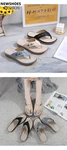 Comfortable women's wedge thong sandals with retro metal studs and soft footbed