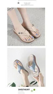Detail of women's casual wedge flip-flops with perforated straps and padded insole