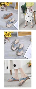Vintage women's blue wedge flip-flop sandals with comfortable soft footbed