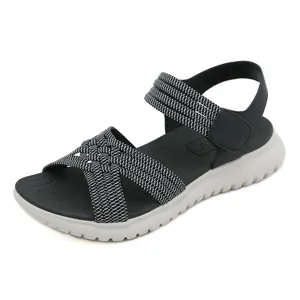 Sporty women's sandals with woven elastic straps and lightweight white sole
