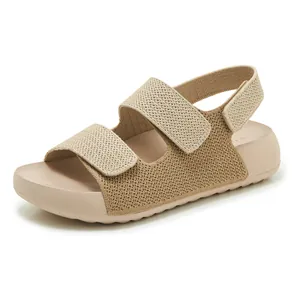 Sandalias tejidas de mujer con correas dobles de velcro y suelas suaves de playa
